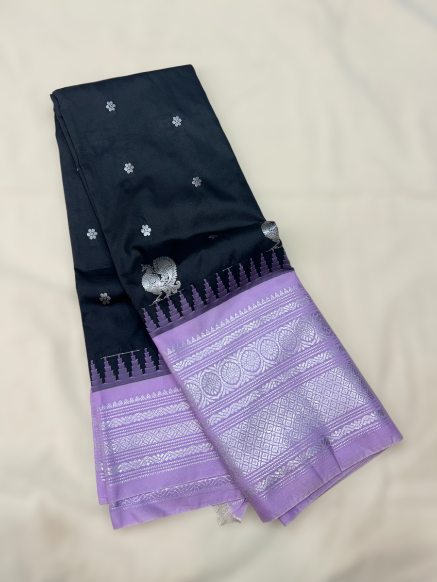 Dark Navy Purple Round Semi Gadwal Saree