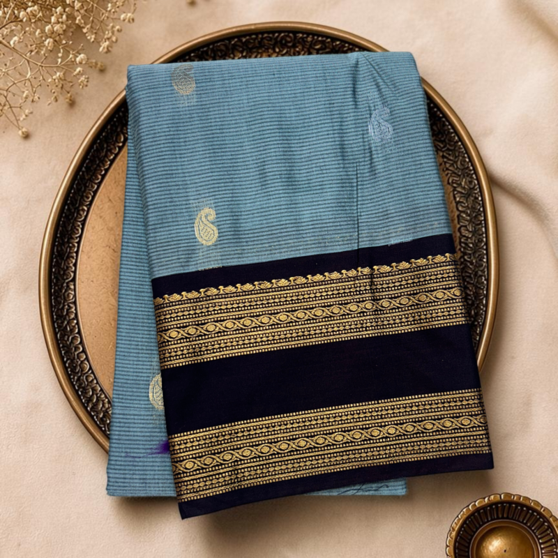 Steel Blue Navy Blue Semi Sico Gadwal Saree