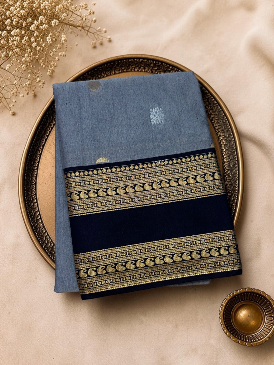 Dusty Blue Navy Blue Semi Sico Gadwal Saree