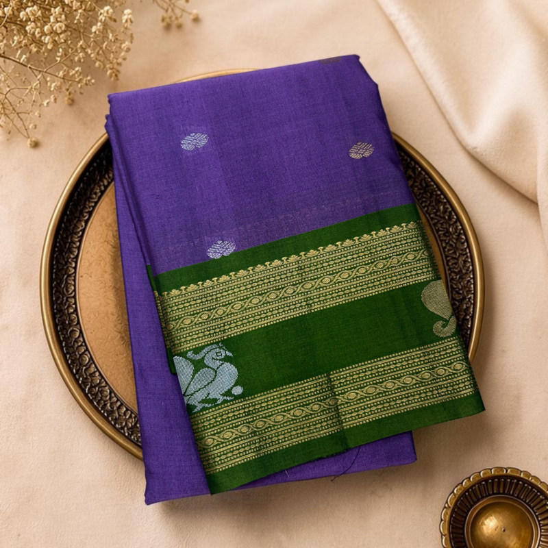 Purple Bottle Green Semi Sico Gadwal Saree