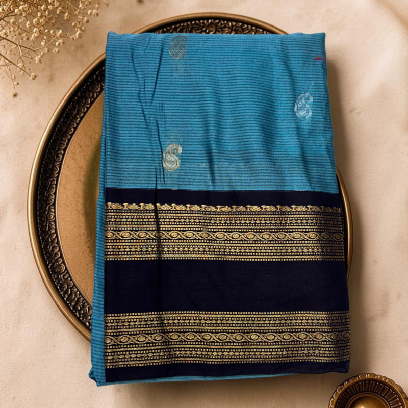 Peacock Blue Navy Blue Semi Sico Gadwal Saree