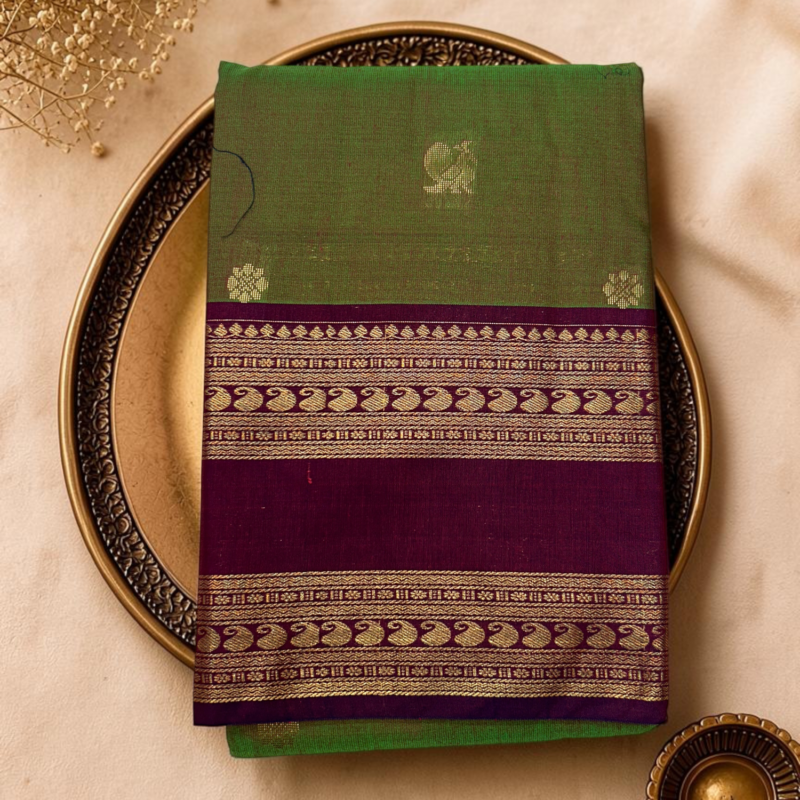 Olive Green Wine Semi Sico Gadwal Saree