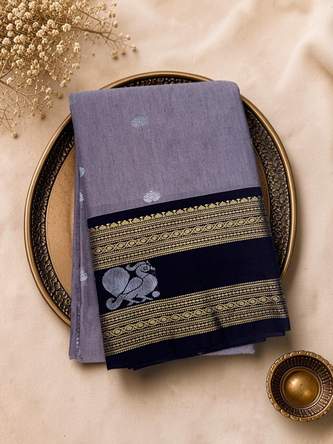 Lavender Grey Navy Blue Semi Sico Gadwal Saree