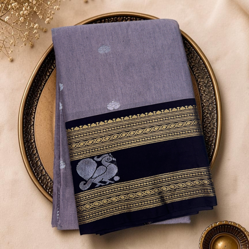 Lavender Grey Navy Blue Semi Sico Gadwal Saree
