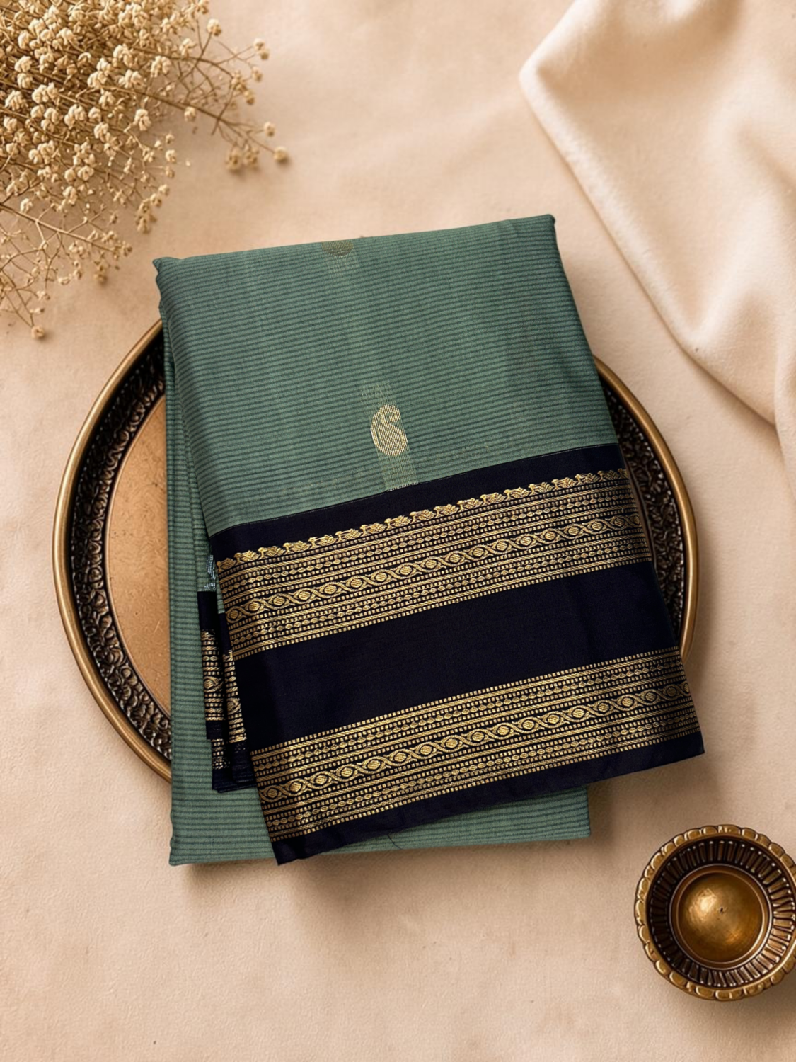 Sea Green Navy Blue Semi Sico Gadwal Saree