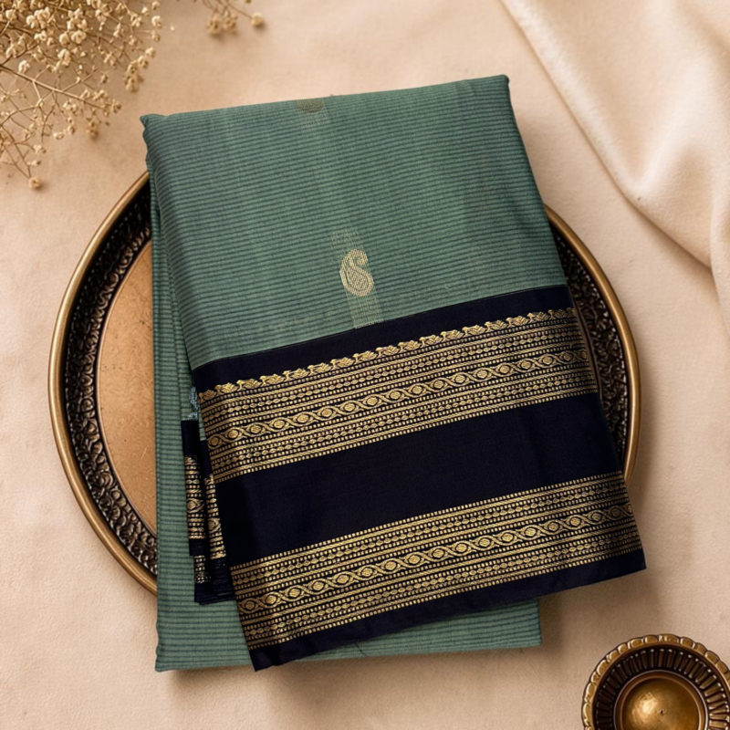 Sea Green Navy Blue Semi Sico Gadwal Saree