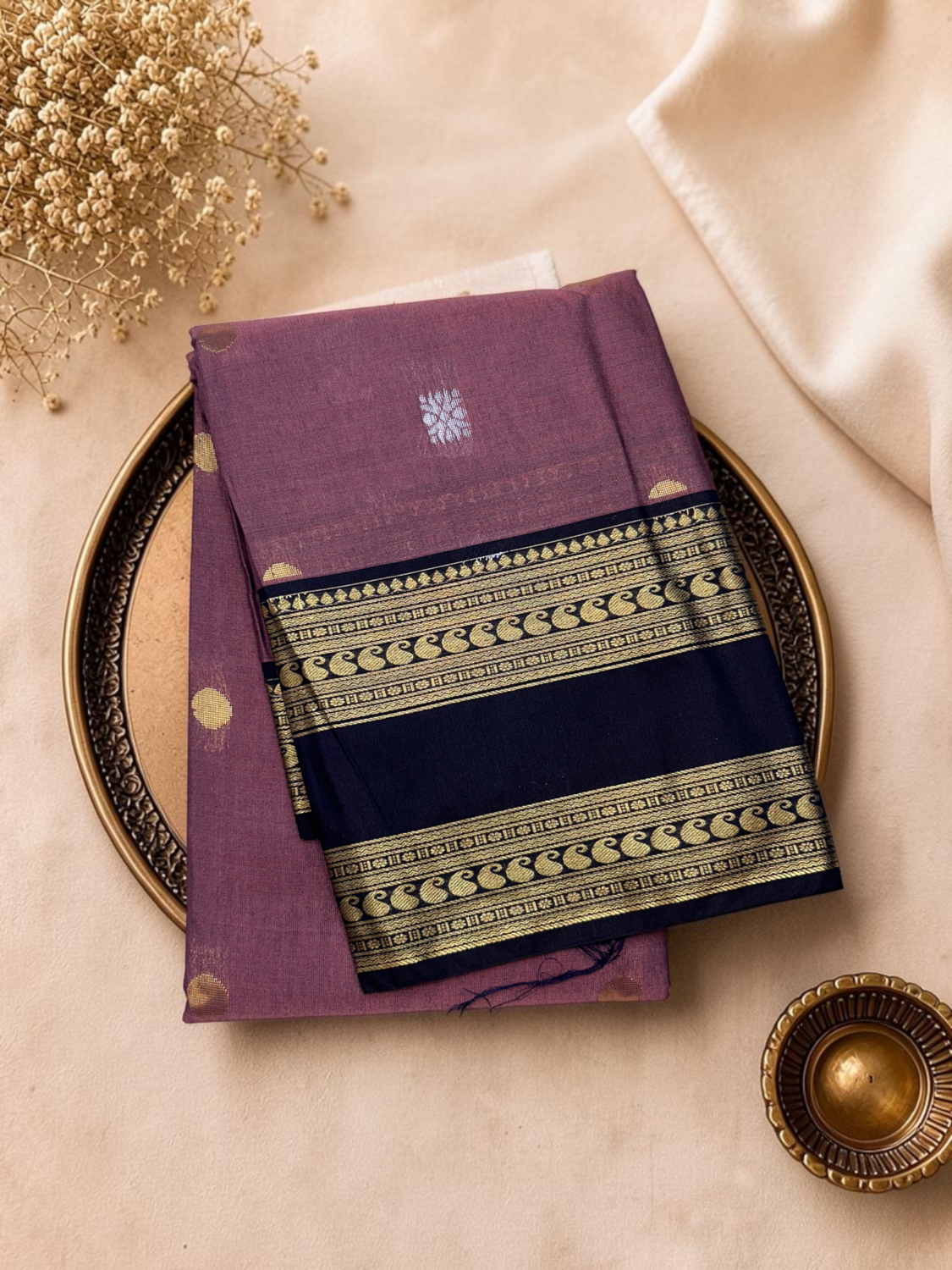 Mauve Navy Blue Semi Sico Gadwal Saree