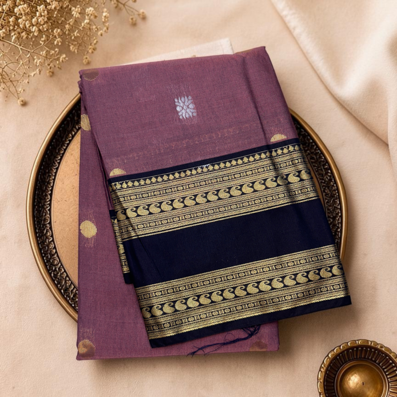 Mauve Navy Blue Semi Sico Gadwal Saree