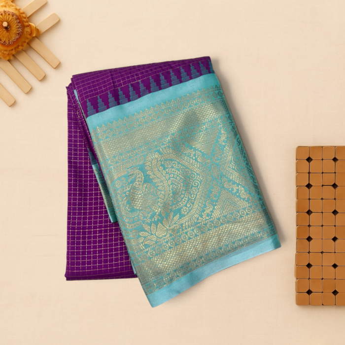 Purple Turquoise Semi Gadwal Saree