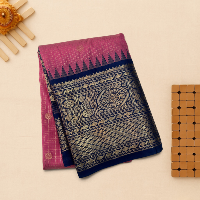 Rani Pink Navy Blue Semi Gadwal Saree
