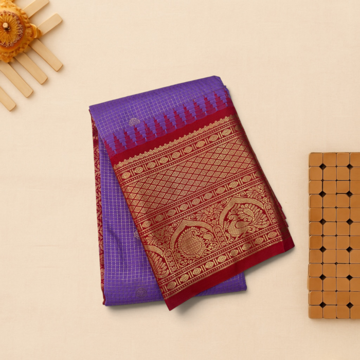 Purple Deep Maroon Semi Gadwal Saree