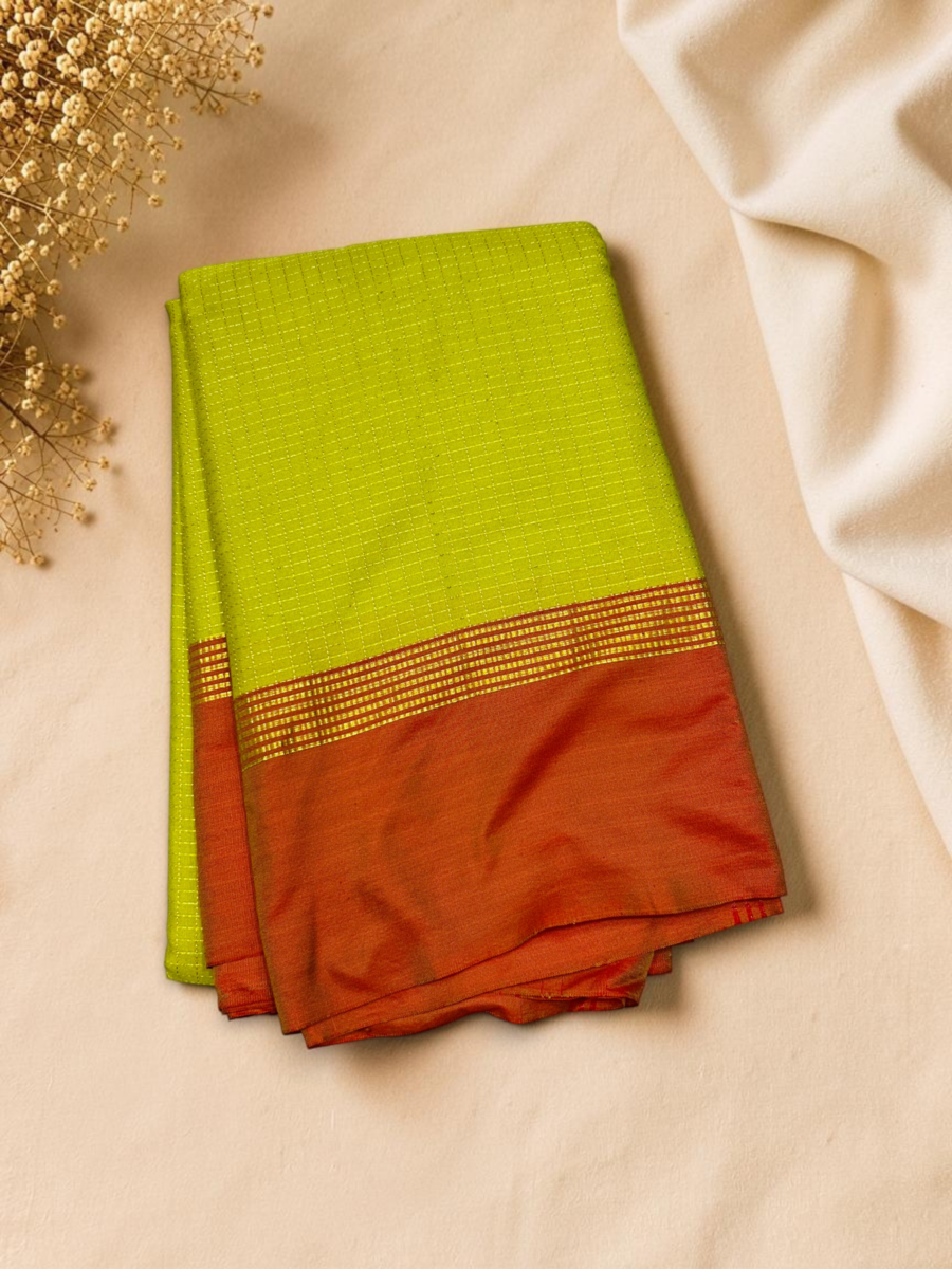 Lime Green Orange Pallu Fancy Saree