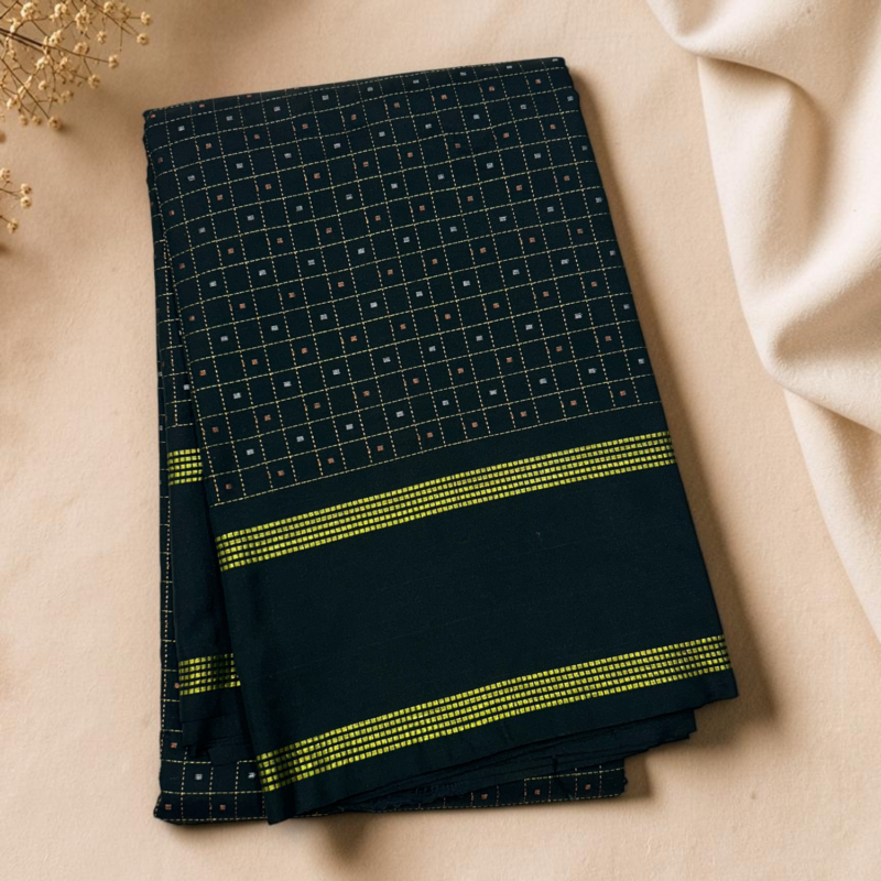 Dark Navy Yellow Stripe Fancy Saree