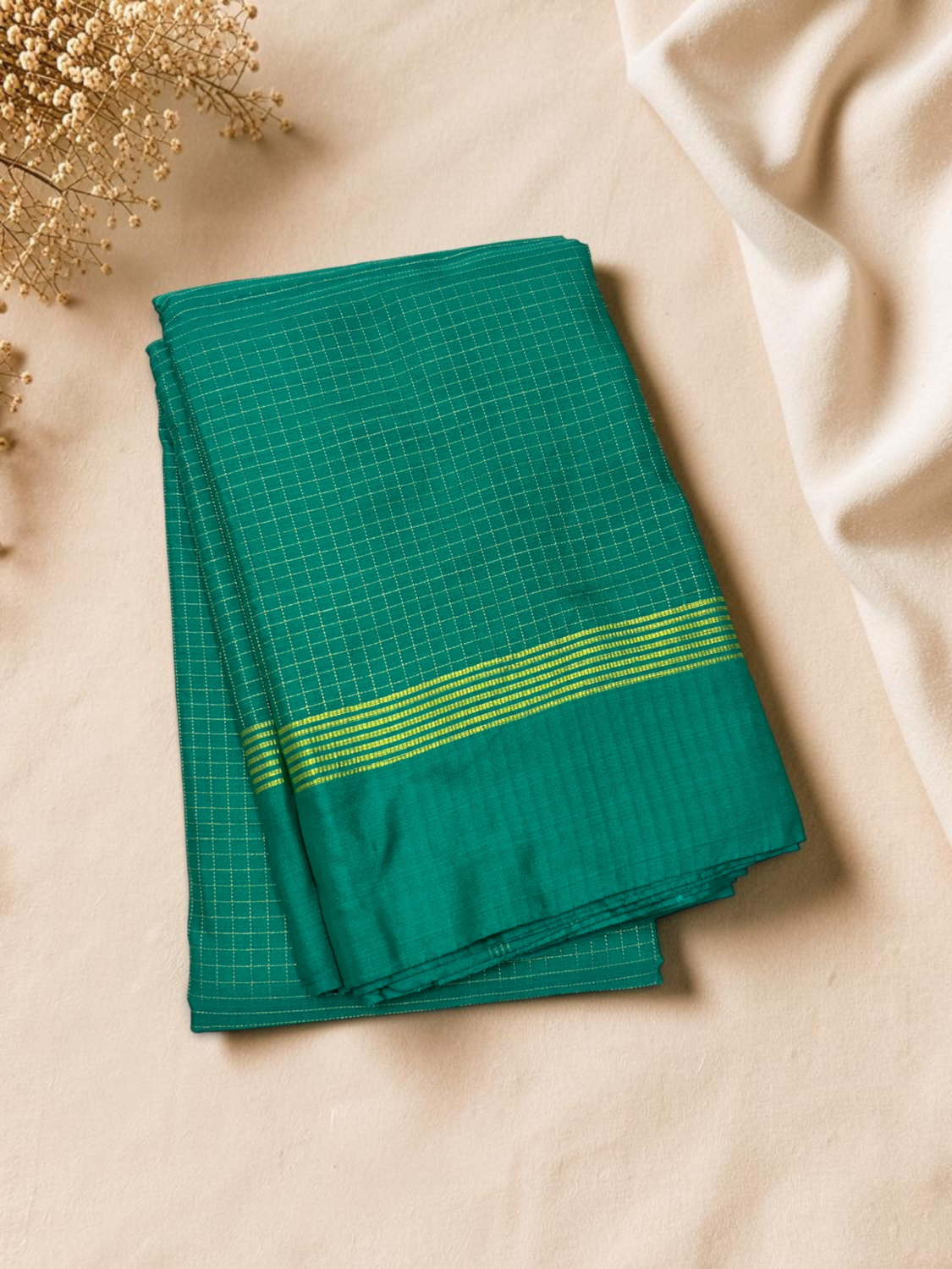 Forest Green Yellow Border Fancy Saree
