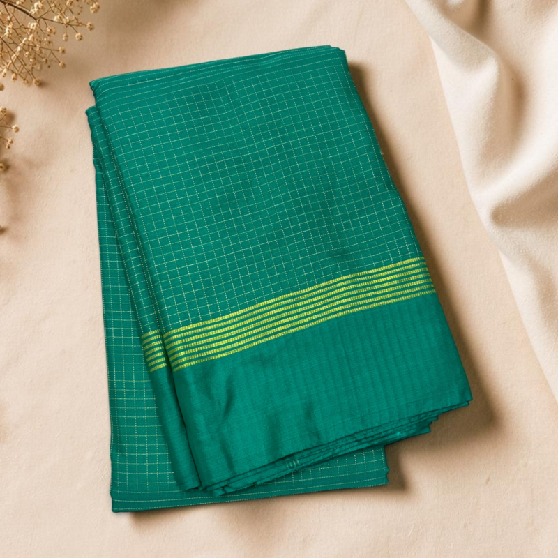 Forest Green Yellow Border Fancy Saree