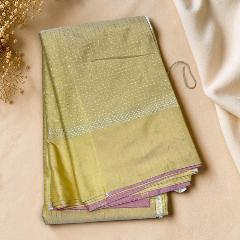 Pale Yellow Pink Pallu Fancy Saree
