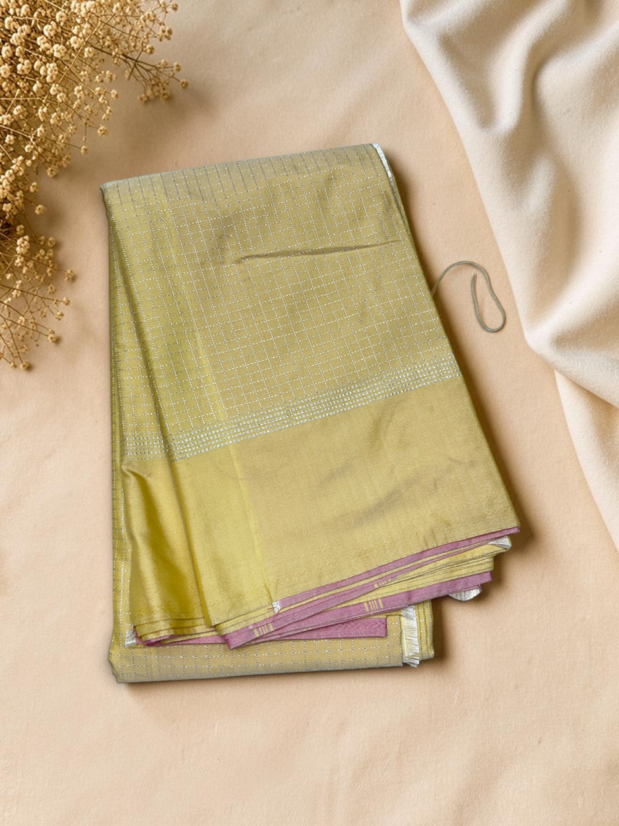 Pale Yellow Pink Pallu Fancy Saree