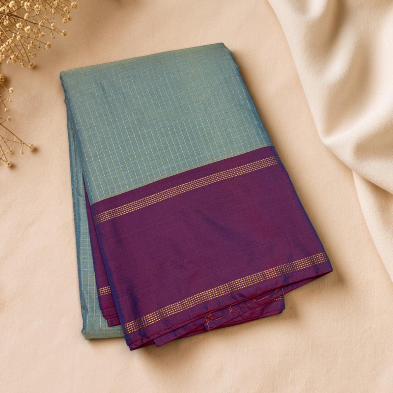 Light Teal Maroon Pallu Fancy Saree