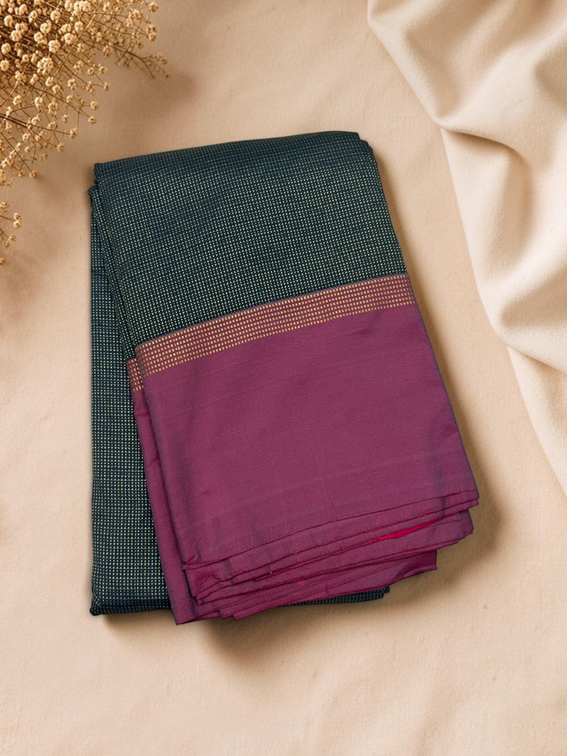 Dark Teal Burgundy Pallu Fancy Saree