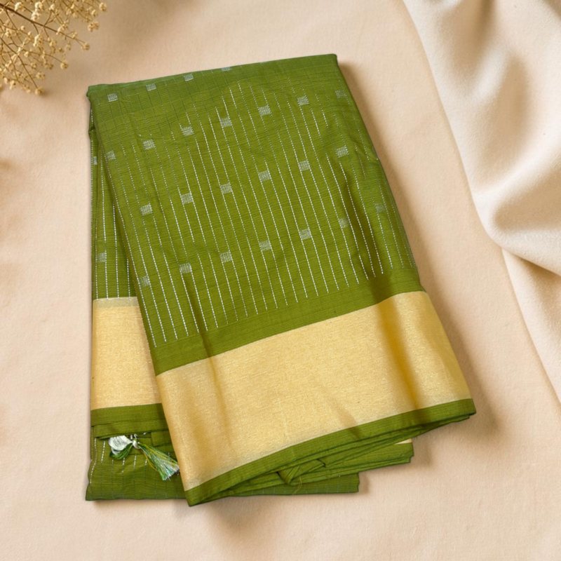 Olive Green Light Yellow Pallu Fancy Saree