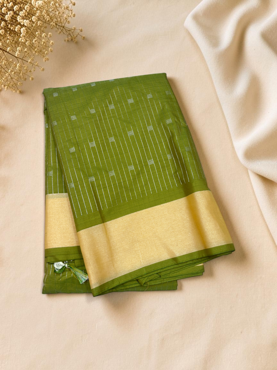 Olive Green Light Yellow Pallu Fancy Saree
