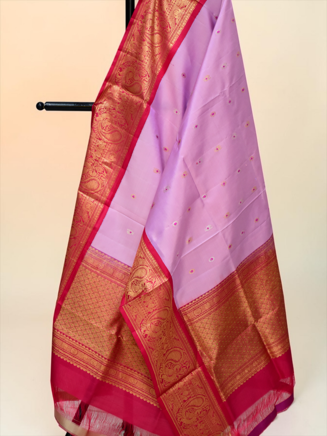 Baby Pink Pure Silk Handloom Dupatta with Red Kuttu Wide Border and Diamond Butta