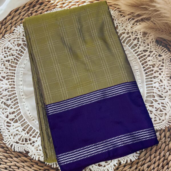 Olive Green Saree with Violet Contrast Pallu