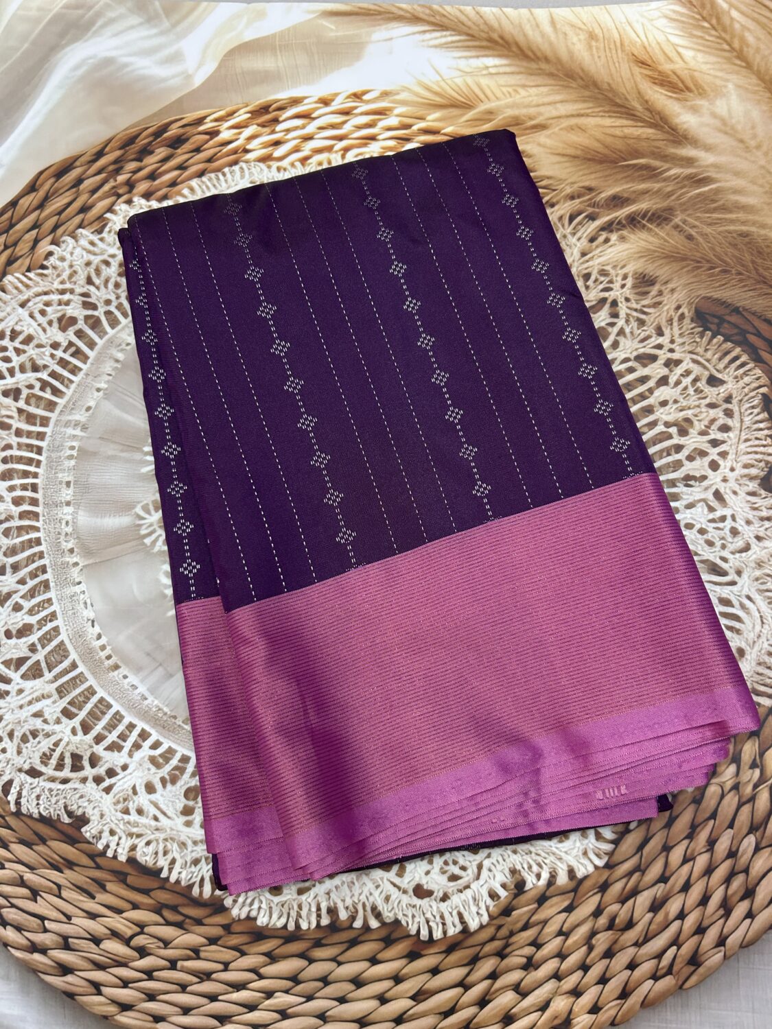 Wine Purple Saree with Orchid Pink Contrast Pallu