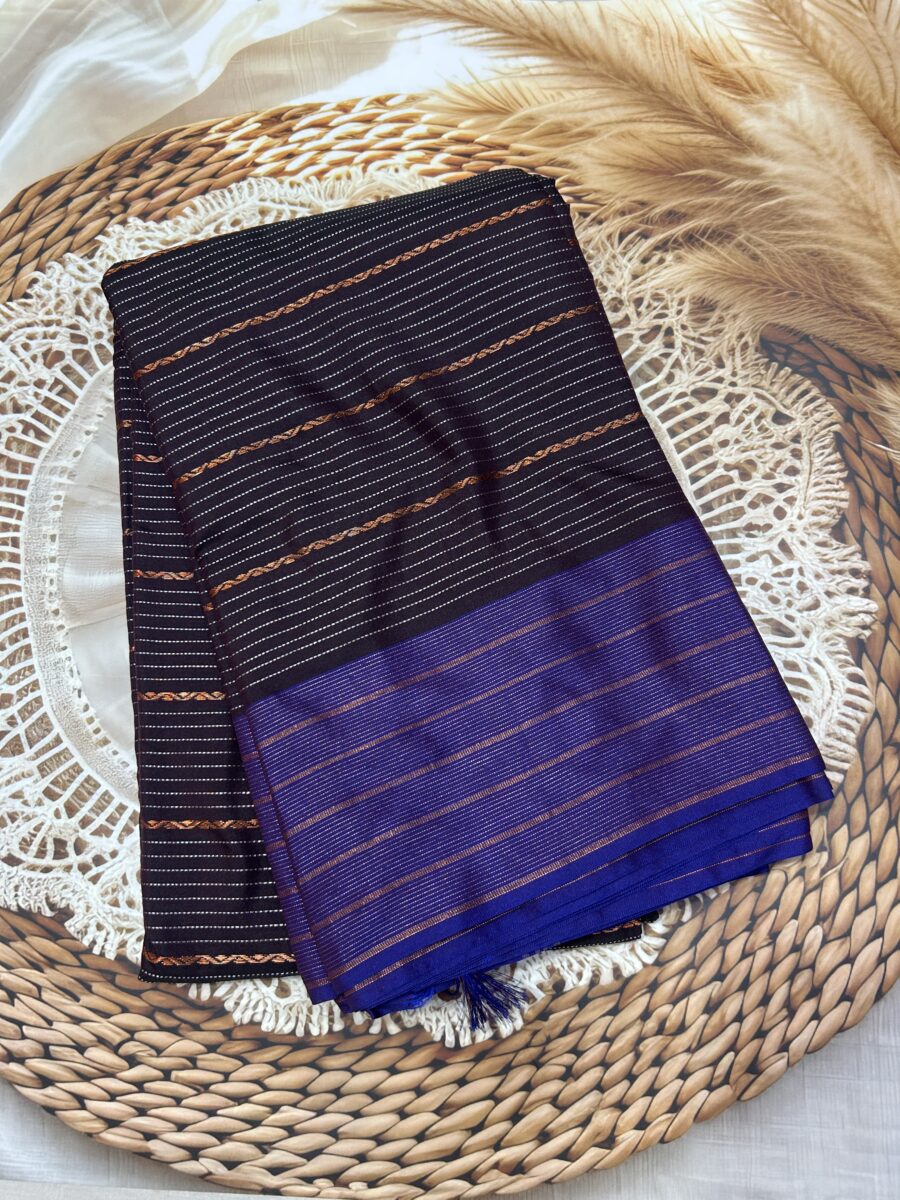 Coffee Brown Saree with Royal Blue Contrast Pallu