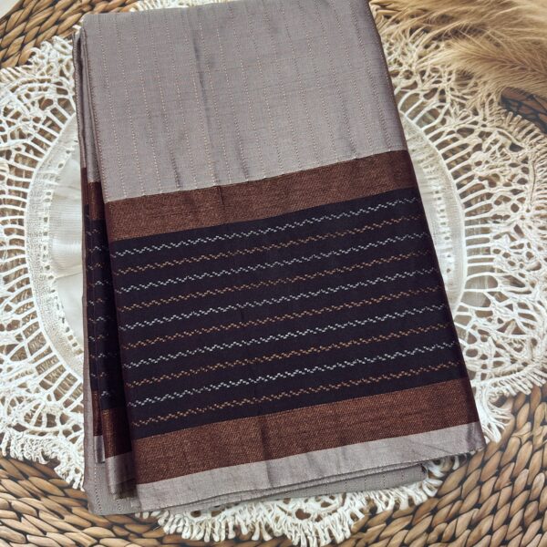 Warm Grey Saree with Dark Brown Contrast Pallu