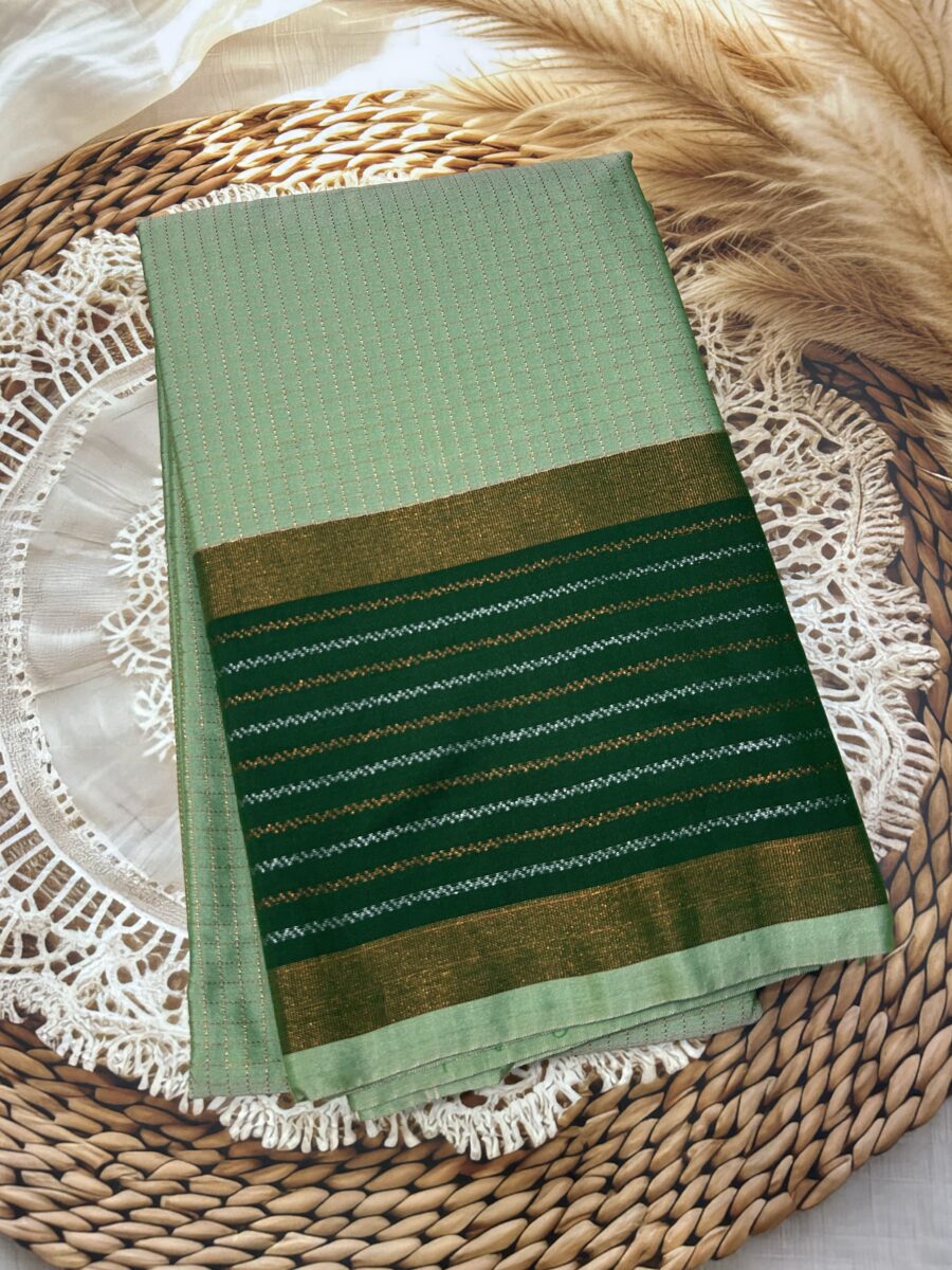 Mint Green Saree with Bottle Green Contrast Pallu