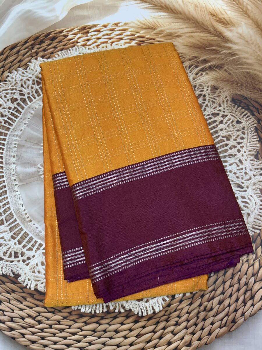 Mustard Yellow Saree with Maroon Contrast Pallu