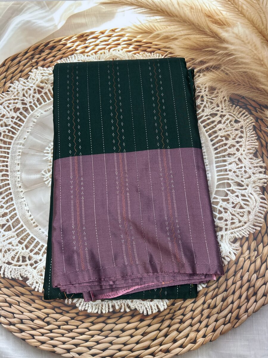 Bottle Green Saree with Dusty Mauve Contrast Pallu