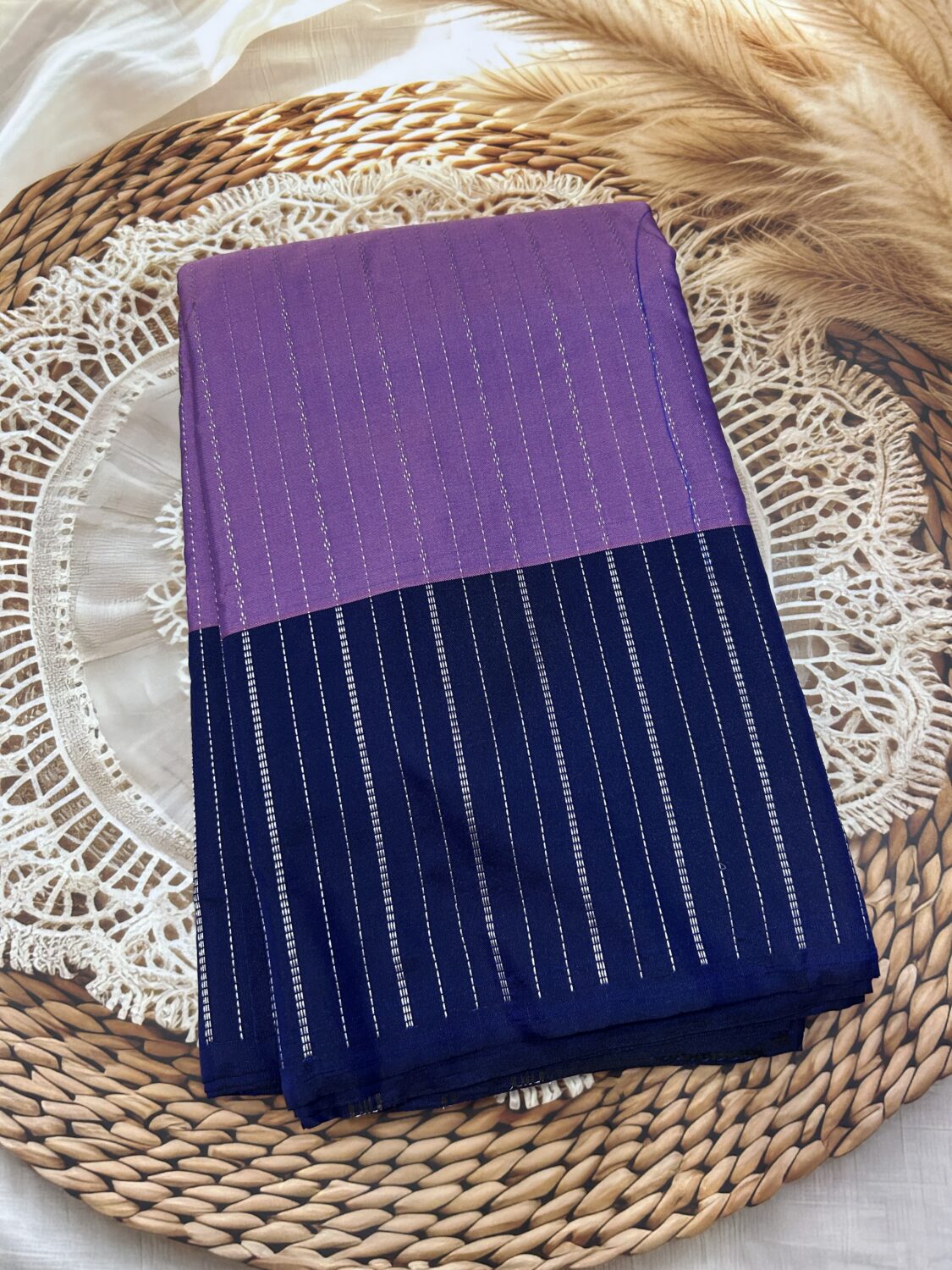 Lavender Saree with Navy Blue Contrast Pallu