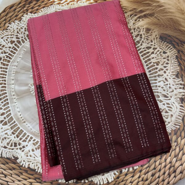 Rose Pink Saree with Maroon Contrast Pallu