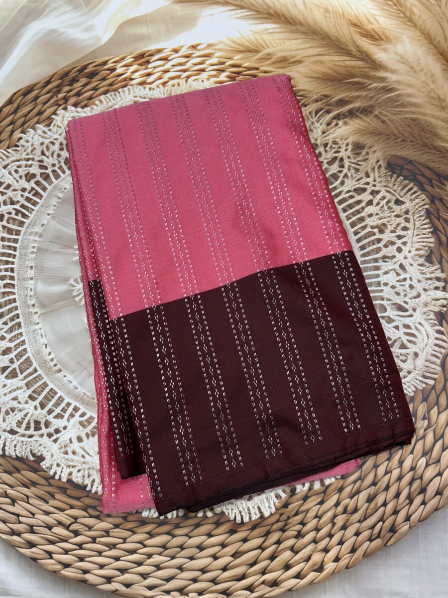 Rose Pink Saree with Maroon Contrast Pallu
