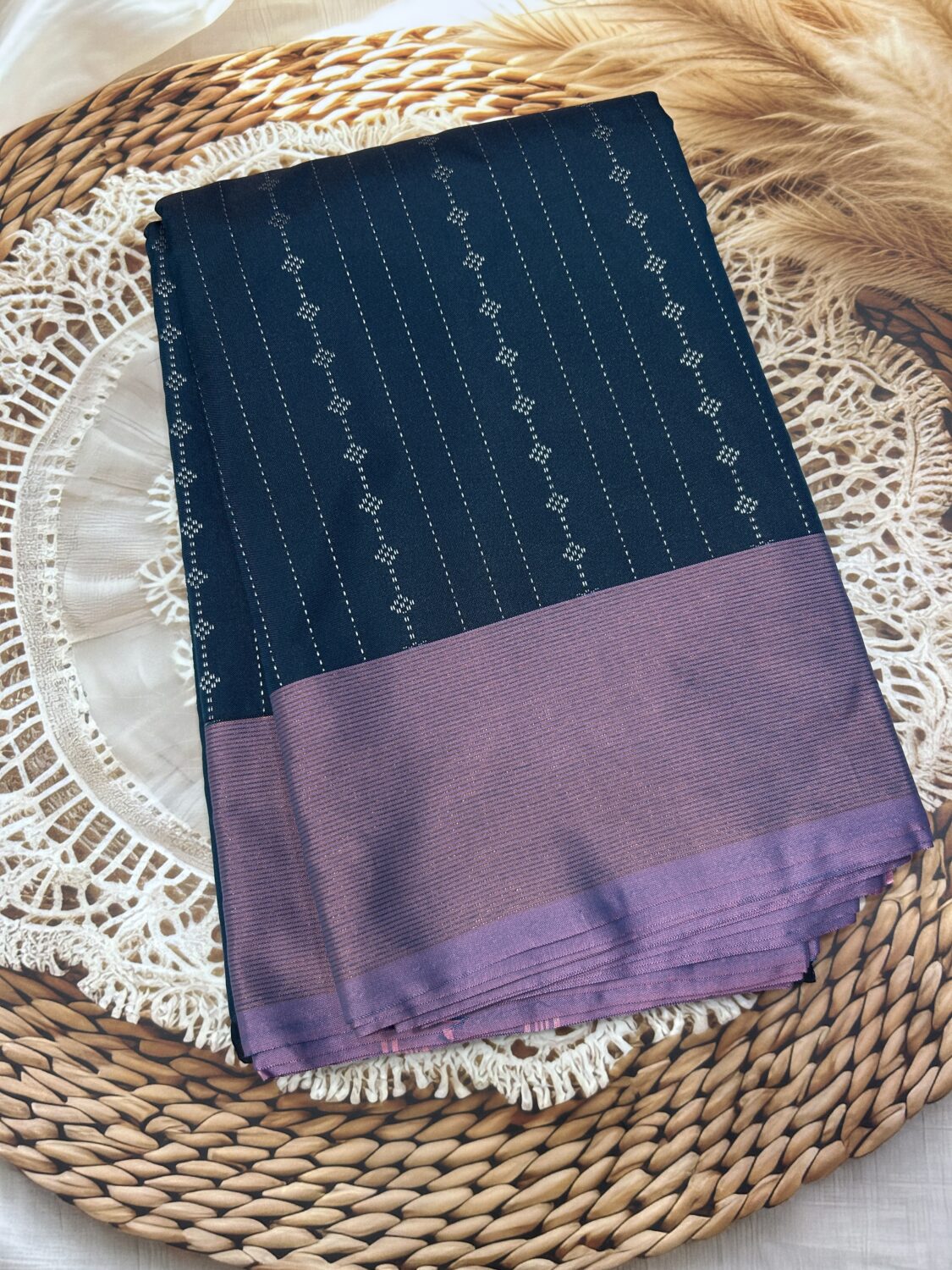 Deep Teal Saree with Lilac Contrast Pallu