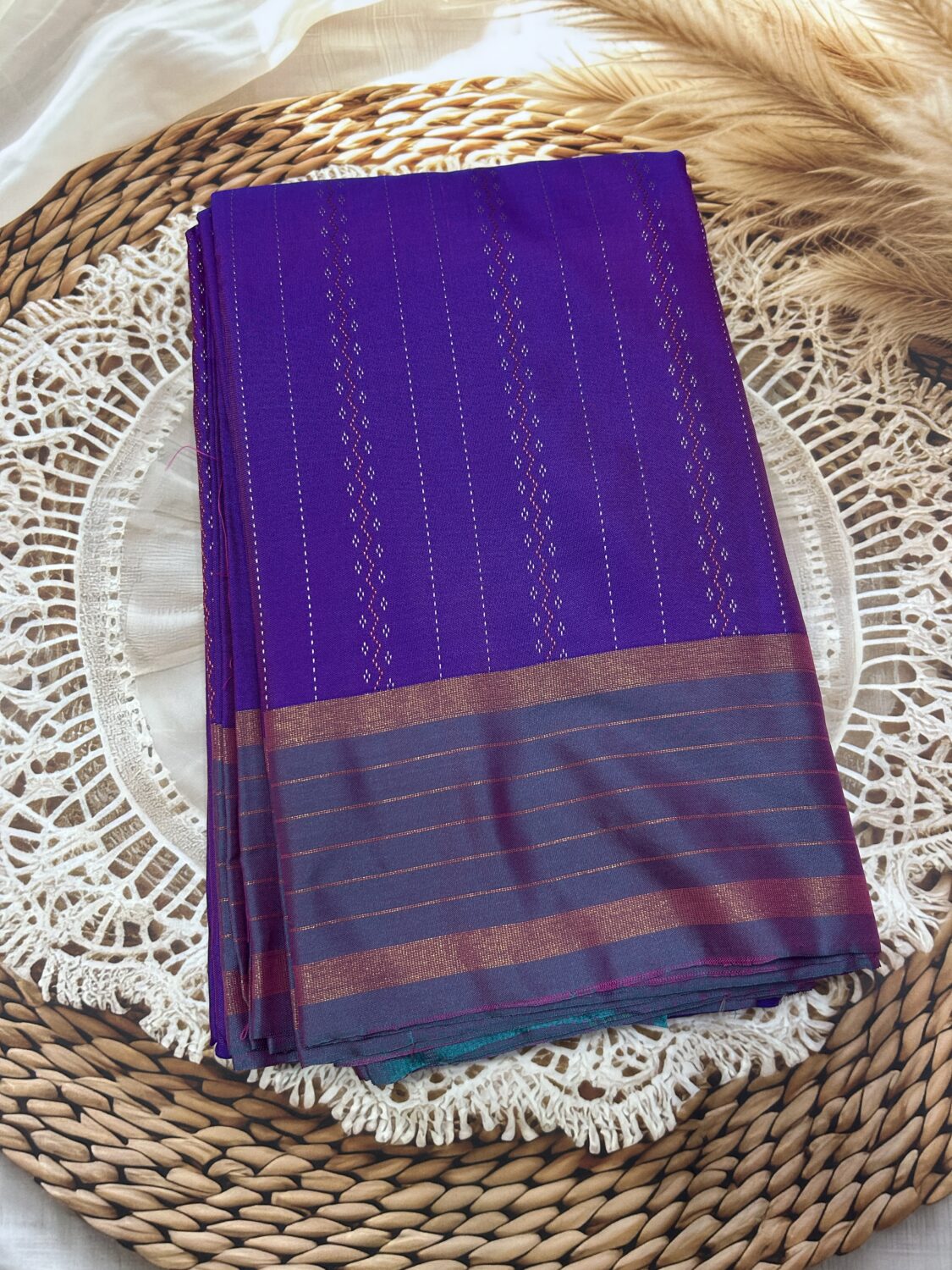 Violet Saree with Steel Blue Contrast Pallu