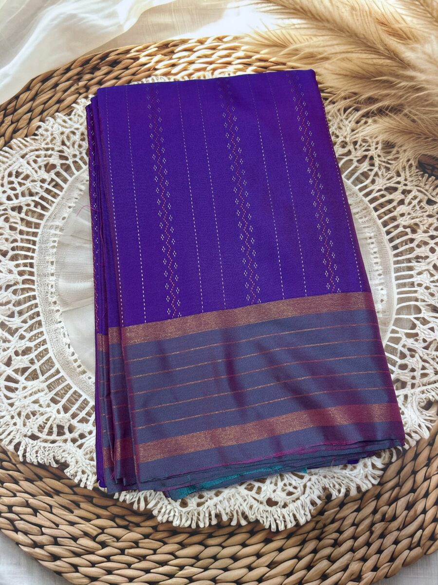 Violet Saree with Steel Blue Contrast Pallu