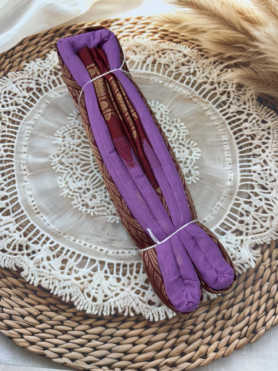 Lilac Purple Maroon Pure Cotton Gadwal Saree
