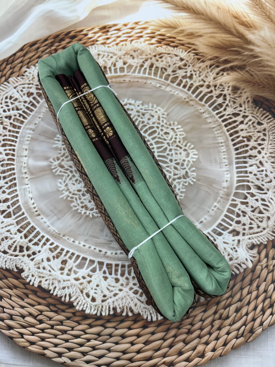 Sage Green Coffee Brown Pure Cotton Gadwal Saree