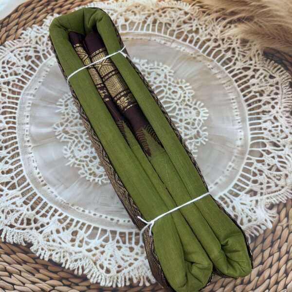 Olive Green Coffee Brown Pure Cotton Gadwal Saree