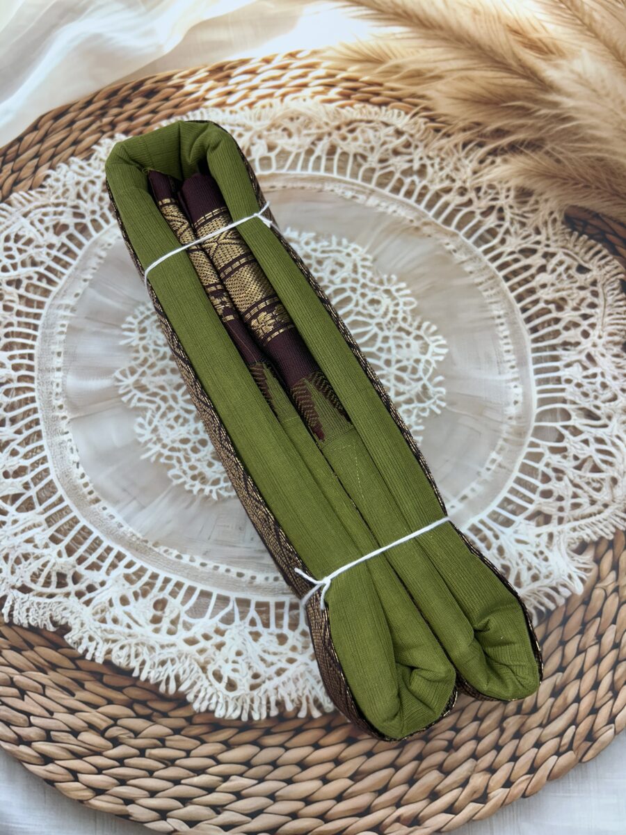 Olive Green Coffee Brown Pure Cotton Gadwal Saree
