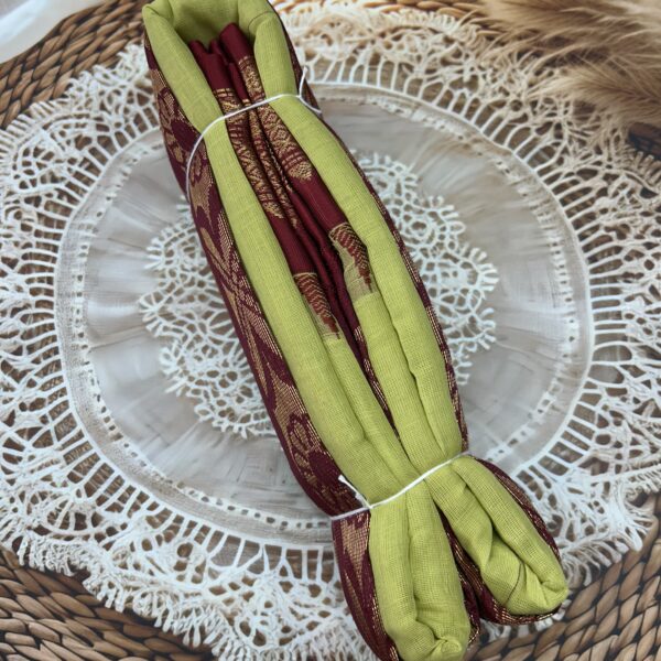 Pista Green Maroon Pure Cotton Gadwal Saree