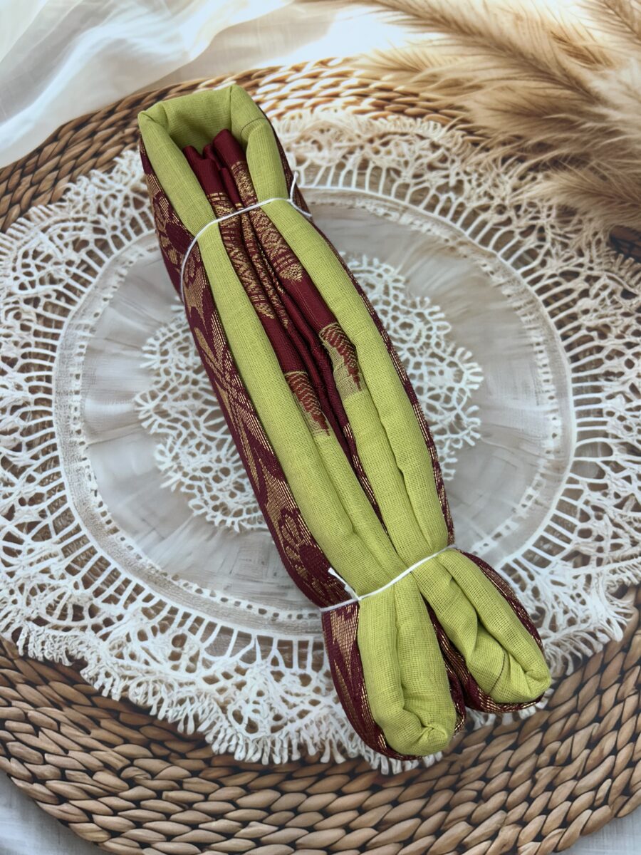 Pista Green Maroon Pure Cotton Gadwal Saree