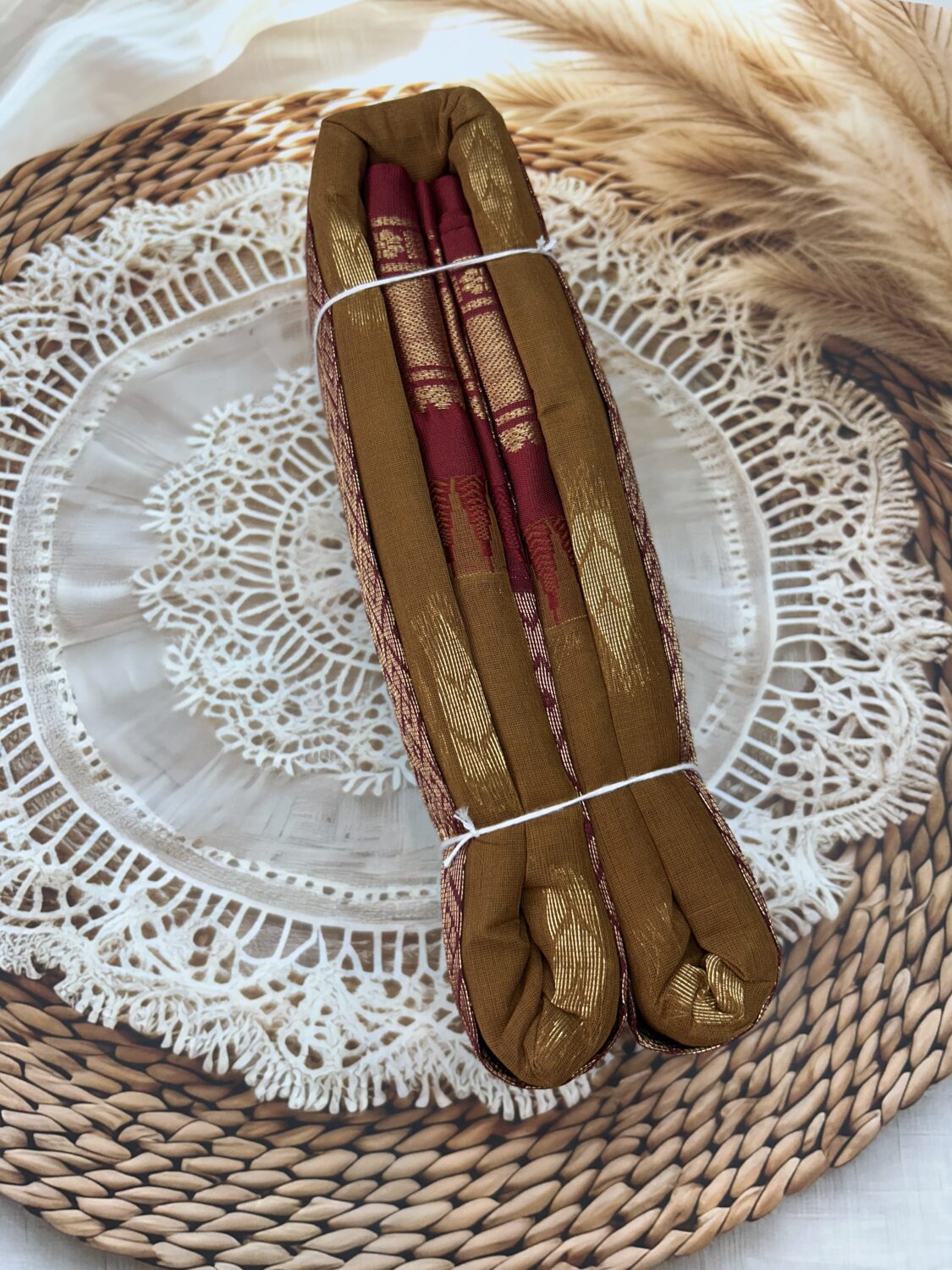 Mustard Brown Maroon Pure Cotton Gadwal Saree