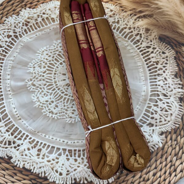 Mustard Brown Maroon Pure Cotton Gadwal Saree