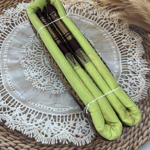 Lime Green Coffee Brown Pure Cotton Gadwal Saree