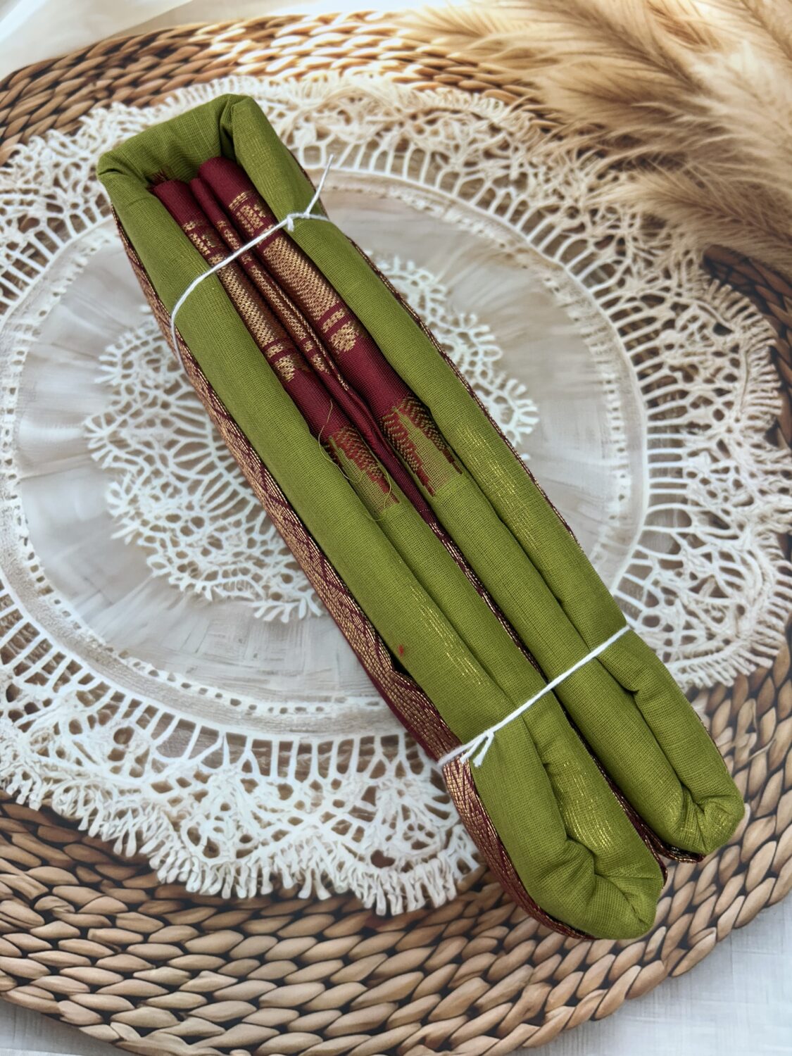 Mehendi Green Maroon Pure Cotton Gadwal Saree