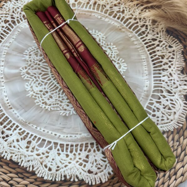 Mehendi Green Maroon Pure Cotton Gadwal Saree